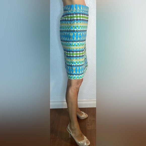 J. Crew “The Pencil Skirt” Basketweave Cotton Multi Color Aztec Design (12) - Picture 5 of 9